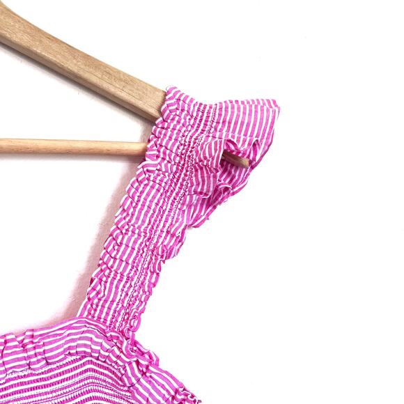 J Crew Smocked Tiered Ruffle Dress Size M Pink Nautical Preppy New England India - Picture 5 of 11